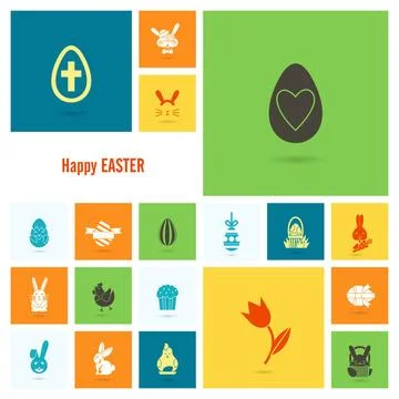 Celebration Easter Icons Celebration Easter Icons. Vector. Clean Work Mini... Foto stock
