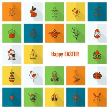 Celebration Easter Icons Celebration Easter Icons. Vector. Clean Work Mini... Stock Photos