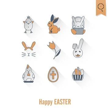 Celebration Easter Icons Celebration Easter Icons. Vector. Clean Work Mini... Foto stock
