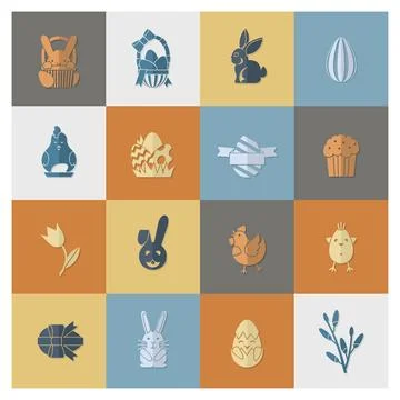 Celebration Easter Icons Celebration Easter Icons. Vector. Clean Work Mini... Foto stock