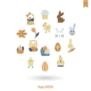Celebration Easter Icons Celebration Easter Icons. Vector. Clean Work Mini... Foto stock
