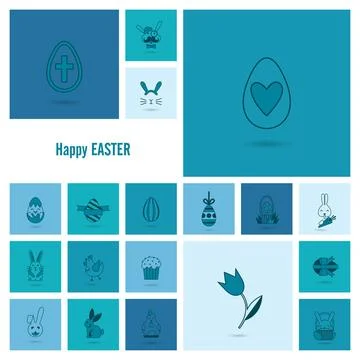 Celebration Easter Icons Celebration Easter Icons. Vector. Clean Work Mini... Stockfoto's