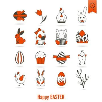 Celebration Easter Icons Celebration Easter Icons. Vector. Clean Work Mini... Foto stock