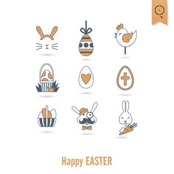 Celebration Easter Icons Celebration Easter Icons. Vector. Clean Work Mini... Foto stock