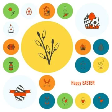 Celebration Easter Icons Celebration Easter Icons. Vector. Clean Work Mini... Stockfoto's
