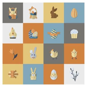 Celebration Easter Icons Celebration Easter Icons. Vector. Clean Work Mini... Foto stock