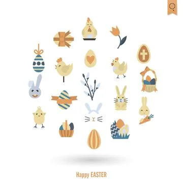Celebration Easter Icons Celebration Easter Icons. Vector. Clean Work Mini... Stock Photos