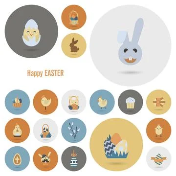 Celebration Easter Icons Celebration Easter Icons. Vector. Clean Work Mini... Stockfoto's