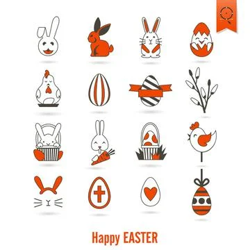Celebration Easter Icons Celebration Easter Icons. Vector. Clean Work Mini... Stock Photos