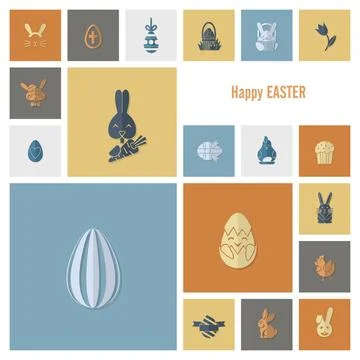 Celebration Easter Icons Celebration Easter Icons. Vector. Clean Work Mini... Foto stock