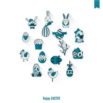 Celebration Easter Icons Celebration Easter Icons. Vector. Clean Work Mini... 写真素材
