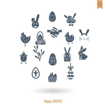 Celebration Easter Icons Celebration Easter Icons. Vector. Clean Work Mini... Stock Photos