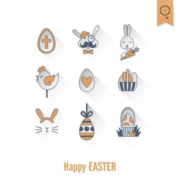Celebration Easter Icons Celebration Easter Icons. Vector. Clean Work Mini... Stockfoto's