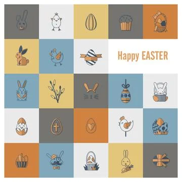 Celebration Easter Icons Celebration Easter Icons. Vector. Clean Work Mini... Stock Photos