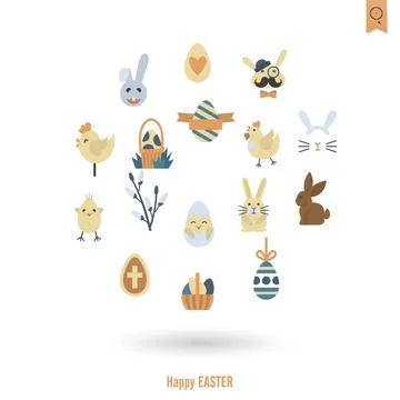 Celebration Easter Icons Celebration Easter Icons. Vector. Clean Work Mini... 스톡 사진