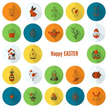 Celebration Easter Icons Celebration Easter Icons. Vector. Clean Work Mini... 스톡 사진