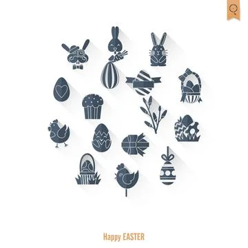 Celebration Easter Icons Celebration Easter Icons. Vector. Clean Work Mini... Stock Photos