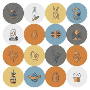 Celebration Easter Icons Celebration Easter Icons. Vector. Clean Work Mini... Stockfoto's