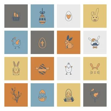 Celebration Easter Icons Celebration Easter Icons. Vector. Clean Work Mini... Stock Photos
