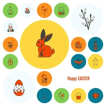 Celebration Easter Icons Celebration Easter Icons. Vector. Clean Work Mini... Stock Photos