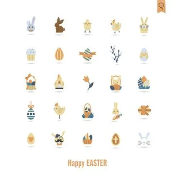 Celebration Easter Icons Celebration Easter Icons. Vector. Clean Work Mini... Stock Photos
