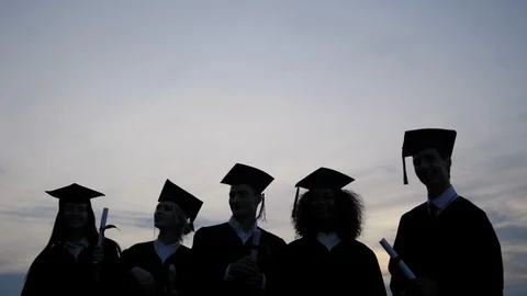 Celebration Education Graduation Student Success Learning Concept. Silhouette of Stock Footage
