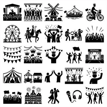 Celebration Event Icons Set Featuring Music Festivals and Cultural Activities 스톡 일러스트
