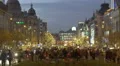 Celebration event on the main boulevard of city, people enjoying street music HD Footage