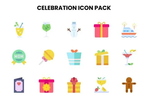 Celebration Flat Graphics Icons Pack Stock Illustration