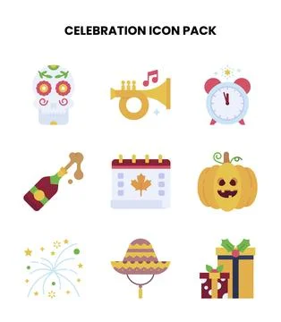 Celebration Flat Scalable Icons Pack Stock Illustration