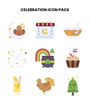 Celebration Flat Scalable Icons Pack Stock Illustration