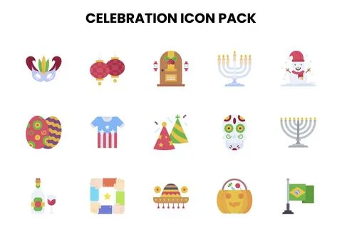 Celebration Flat Set Icons Pack Stock Illustration