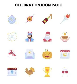 Celebration Flat Vector Icons Pack Stock Illustration