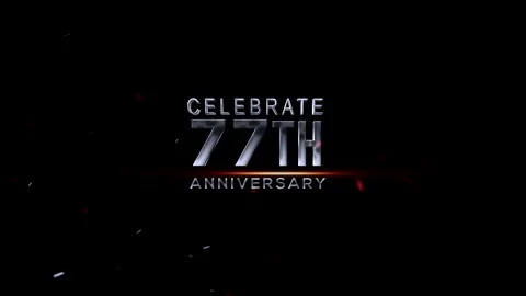 Celebration graphic design featuring seventy seventh anniversary metallic t.. Vídeos de archivo 343669325