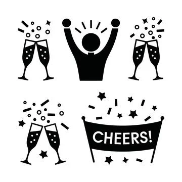 Celebration graphic featuring people clinking champagne glasses with confet.. Stock Illustration