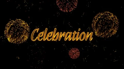 Celebration Greeting text with particles, colored fireworks, sparks and stars Stock Footage 99049795