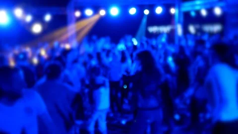 Celebration holiday feast. Night Beach Disco concert with colorful illumination Stock Footage 121392163