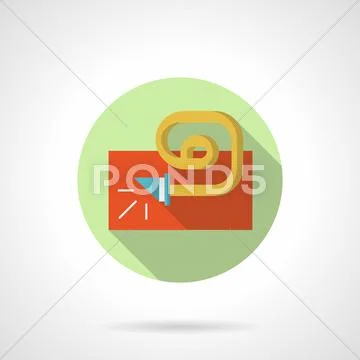 Celebration horn blower flat round vector icon Stock Illustration