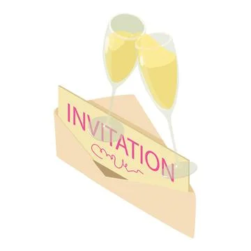 Celebration invitation icon isometric vector. Invitation and two champagne glass Stock Illustration
