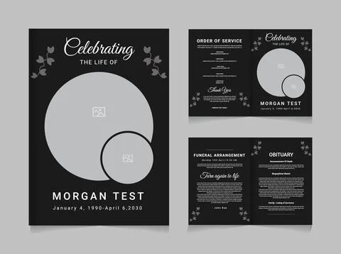 Celebration of Life Funeral Program Template, Elegant Dark Obituary Brochure イラスト素材