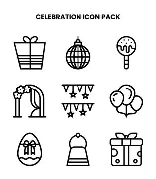 Celebration Line Bundle Icons Pack Stock Illustration