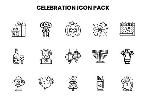 Celebration Line Vector Icons Pack Stock Illustration