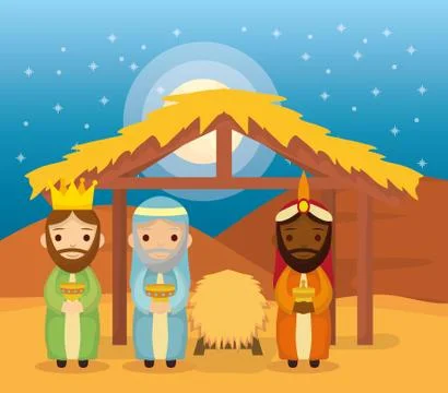 Celebration merry christmas manger flat design Stock Illustration