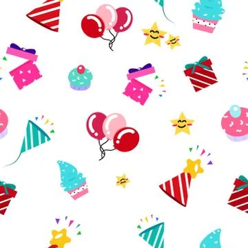 Celebration party gift seamless pattern colorful cartoon collection for kids Stock Illustration