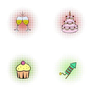 Celebration party items comic pop art icons Stock Illustration