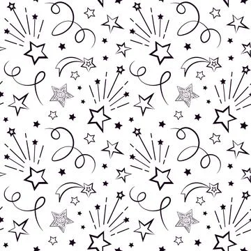 Celebration party seamless vector background, fireworks and stars pattern Stock Illustration