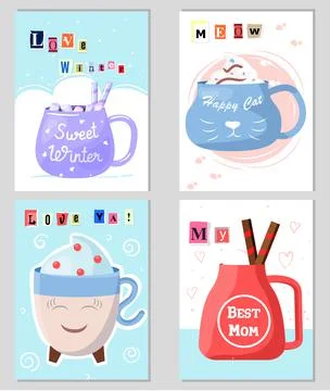 Celebration postcard design creative idea cup, text font love winter, best mom Ilustración de archivo