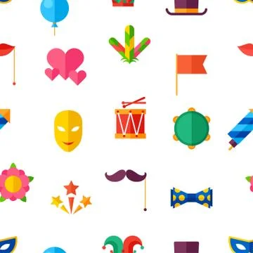 Celebration seamless pattern with carnival flat icons and objects Illustrazione stock