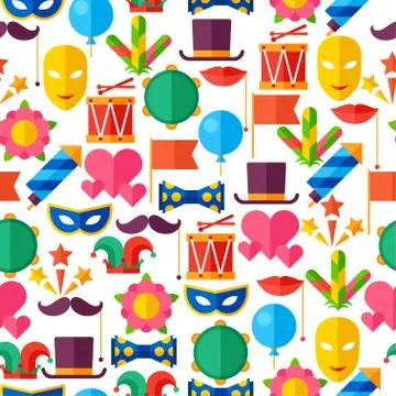 Celebration seamless pattern with carnival flat icons and objects 스톡 일러스트