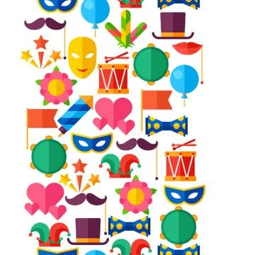Celebration seamless pattern with carnival flat icons and objects Stock Illustration
